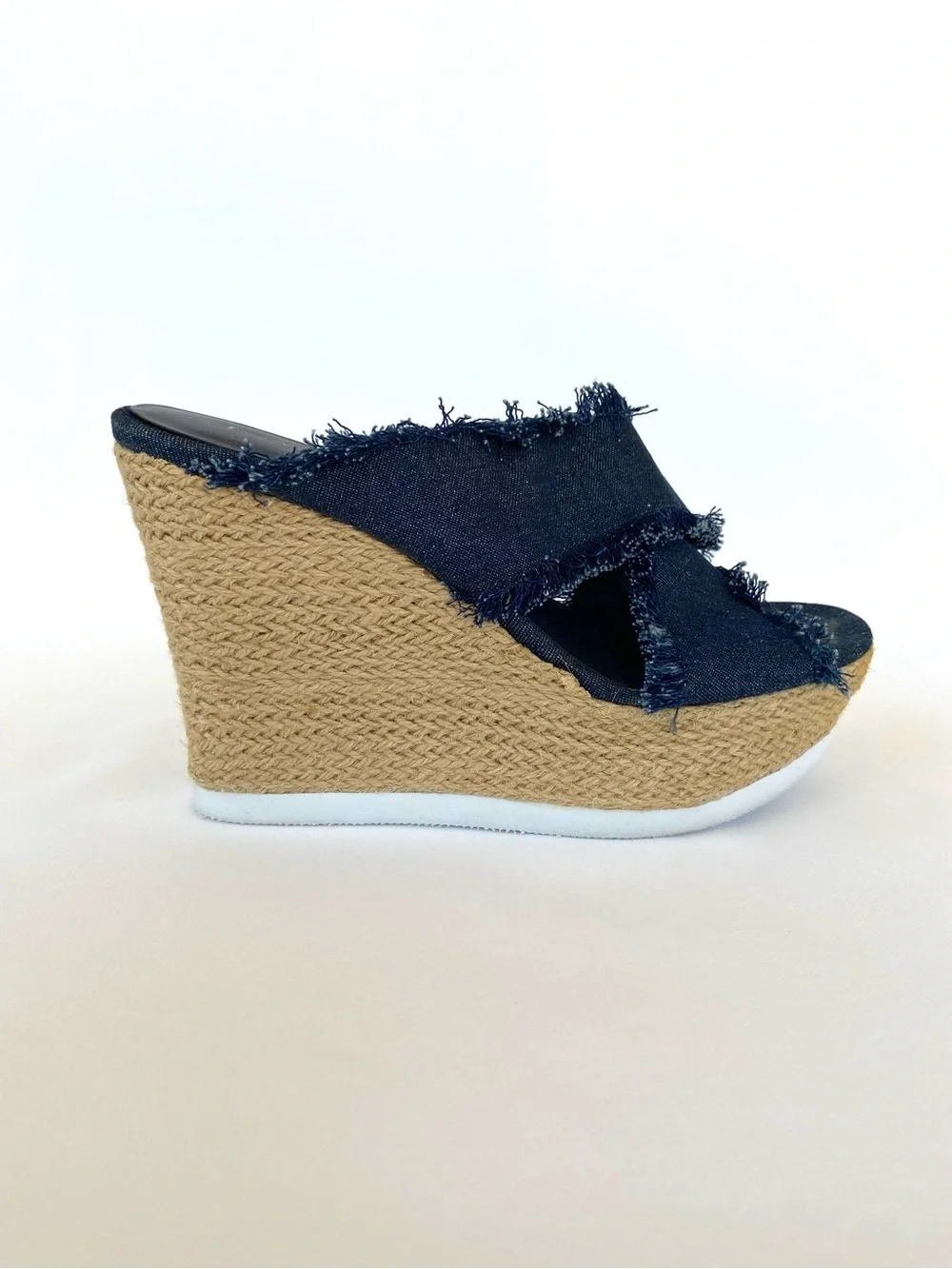 Rampage Frayed Denim Espadrille Platform Wedge Sandals Size 6.5